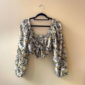 Floral pattern blouse with tie front